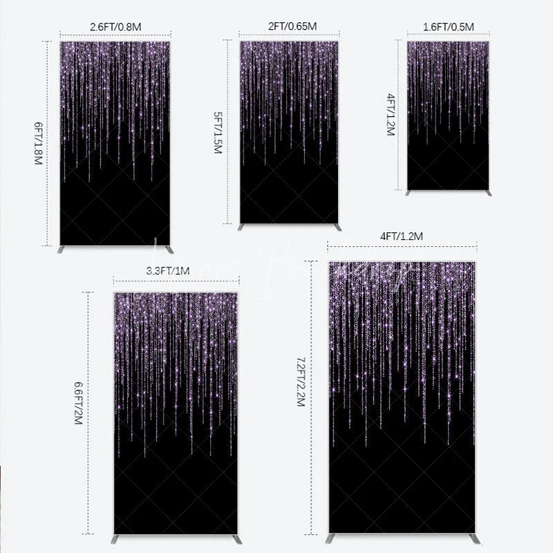 Lofaris Elegant Purple Glitter Sparkling Rectangle Arch Backdrop Black Background for Festive Celebration Decor