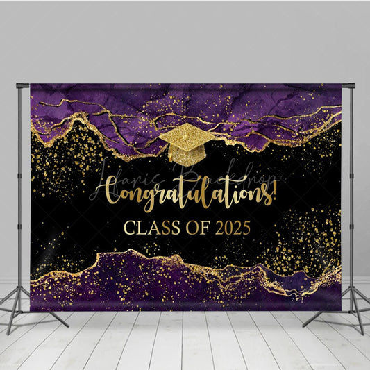 Lofaris Elegant Purple Gold Marbled Backdrop For Graduation