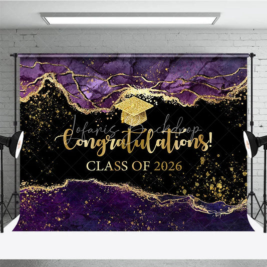 Lofaris Elegant Purple Gold Marbled Backdrop For Graduation