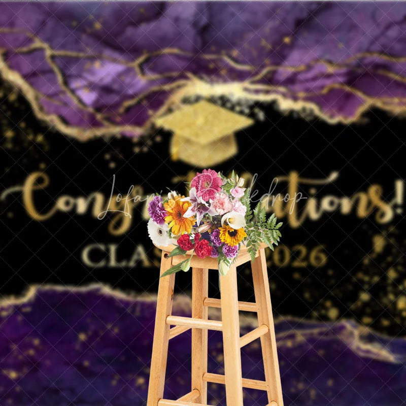 Lofaris Elegant Purple Gold Marbled Backdrop For Graduation