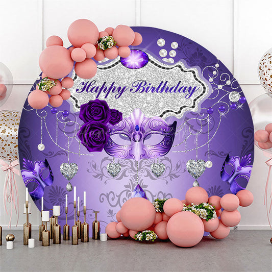 Lofaris Elegant Purple Mask Rose Birthday Round Backdrop