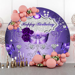 Lofaris Elegant Purple Mask Rose Birthday Round Backdrop