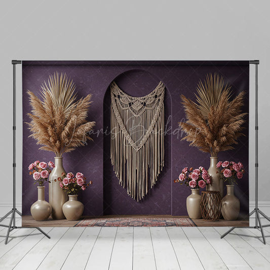 Lofaris Elegant Purple Wall Boho Wedding Photography Backdrop