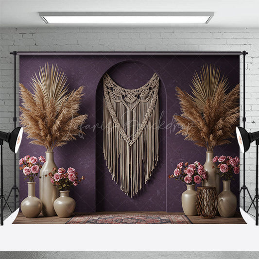 Lofaris Elegant Purple Wall Boho Wedding Photography Backdrop
