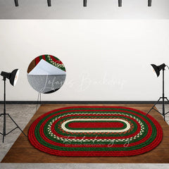 Lofaris Elegant Red and Gold Christmas Door Combo Set Backdrop Poinsettia Garland with Braided Rug Holiday Photo Floor