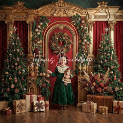 Lofaris Elegant Red and Gold Christmas Tree Wreath Gifts Combo Set Backdrop Festive Holiday Party Decor