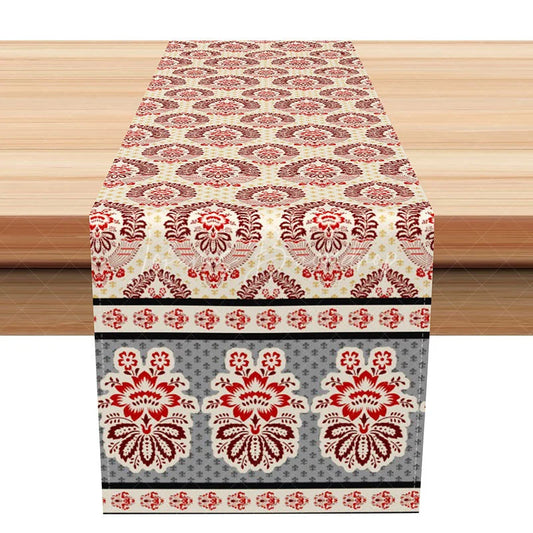 Lofaris Elegant Red and Grey Damask Table Runner Vintage Floral Pattern Traditional Formal Dining Decor