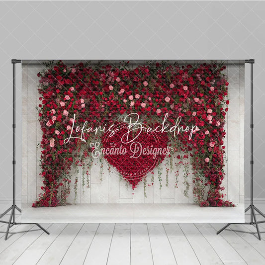 Lofaris Elegant Red and Pink Rose Floral Heart Photography Backdrop Romantic Wedding Valentine’s Day Party Decoration