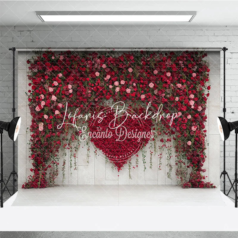Lofaris Elegant Red and Pink Rose Floral Heart Photography Backdrop Romantic Wedding Valentine’s Day Party Decoration