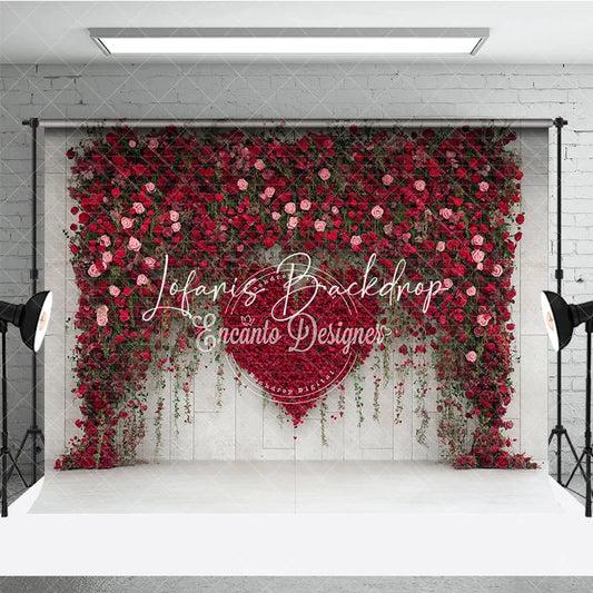 Lofaris Elegant Red and Pink Rose Floral Heart Photography Backdrop Romantic Wedding Valentine’s Day Party Decoration