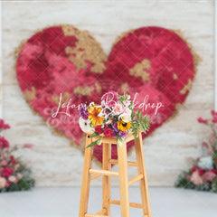 Lofaris Elegant Red Gold Glitter Heart and Floral Photography Backdrop Romantic Valentine’s Day Wedding Celebration Decor