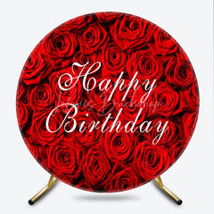 Lofaris Elegant Red Roses Happy Birthday Round Backdrop Beautiful Floral Design for Celebration Party Decor