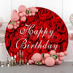 Lofaris Elegant Red Roses Happy Birthday Round Backdrop Beautiful Floral Design for Celebration Party Decor