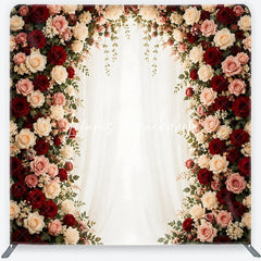Lofaris Elegant Rose Floral Arch Square Double-Sided Backdrop with Red Pink and White Flowers Wedding Anniversary Decor