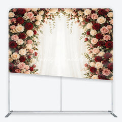 Lofaris Elegant Rose Floral Arch Square Double-Sided Backdrop with Red Pink and White Flowers Wedding Anniversary Decor