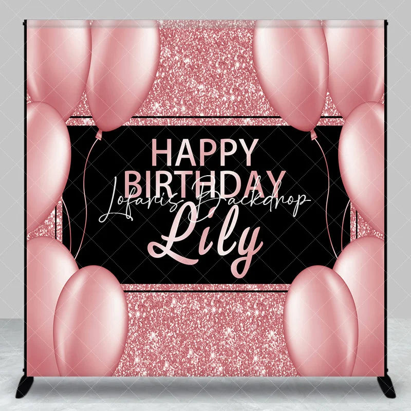 Lofaris Elegant Rose Gold Glitter Black Happy Birthday Custom Backdrop Personalized Name Party Decor with Balloons