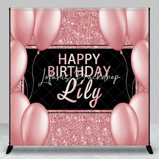 Lofaris Elegant Rose Gold Glitter Black Happy Birthday Custom Backdrop Personalized Name Party Decor with Balloons