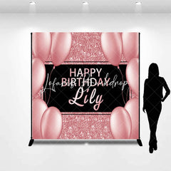Lofaris Elegant Rose Gold Glitter Black Happy Birthday Custom Backdrop Personalized Name Party Decor with Balloons