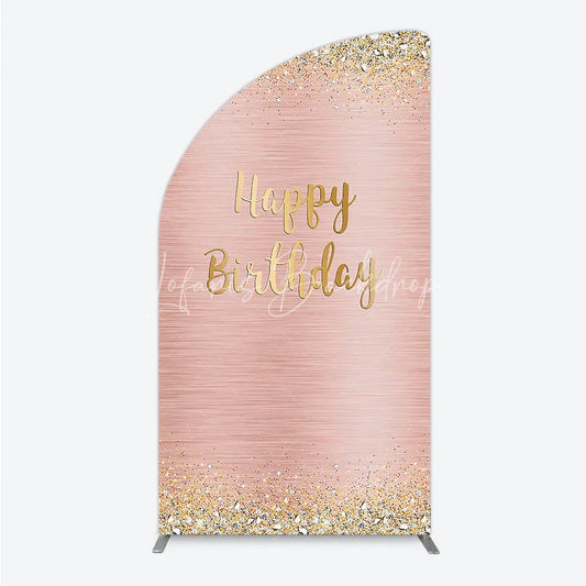 Lofaris Elegant Rose Gold Happy Birthday Half Moon Arch Backdrop Sparkling Glitter and Diamond Party Decor