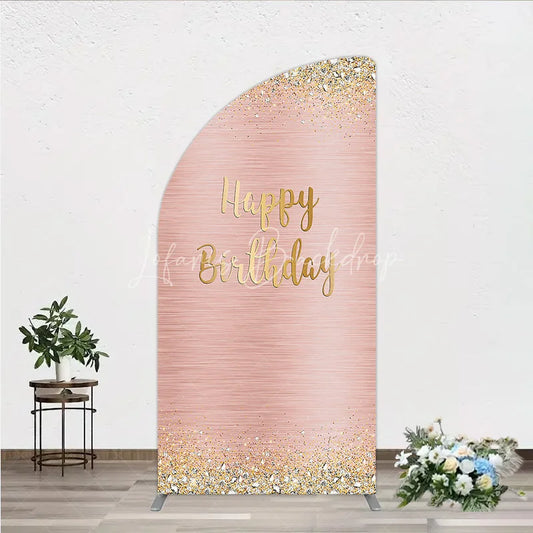 Lofaris Elegant Rose Gold Happy Birthday Half Moon Arch Backdrop Sparkling Glitter and Diamond Party Decor