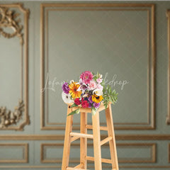 Lofaris Elegant Sage Green Wall with Golden Ornate Moldings and Cherubs Photography Backdrop Classical Fine Art Decor