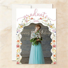 Lofaris Elegant Set of 20 Custom Class 2026 Graduation Party Invitation Watercolor Floral Arch and Portrait Design