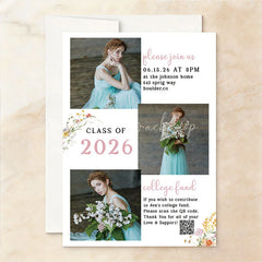 Lofaris Elegant Set of 20 Custom Class 2026 Graduation Party Invitation Watercolor Floral Arch and Portrait Design
