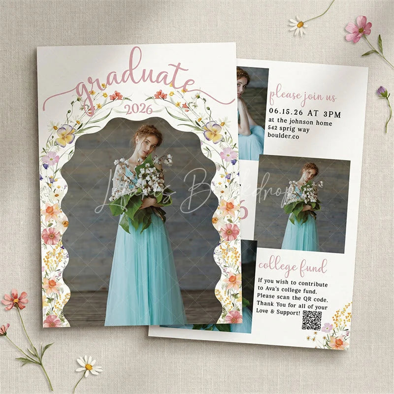 Lofaris Elegant Set of 20 Custom Class 2026 Graduation Party Invitation Watercolor Floral Arch and Portrait Design
