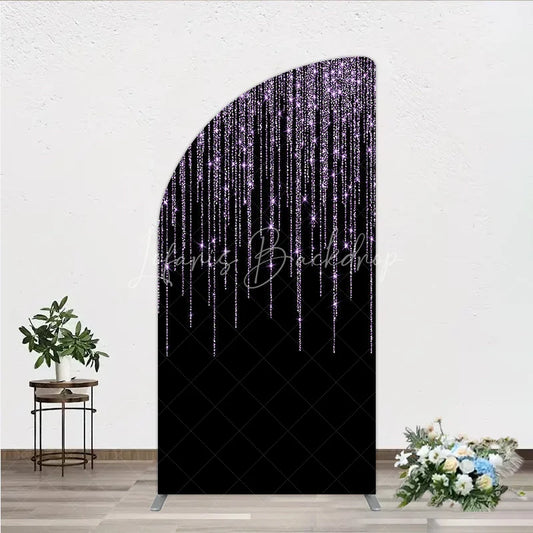 Lofaris Elegant Shimmering Lavender Glitter Half Moon Arch Backdrop Sparkling Black Party Decor for Celebrations