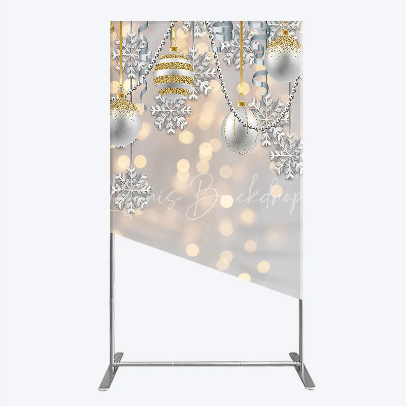 Lofaris Elegant Silver and Gold Glitter Christmas Ornaments Rectangle Arch Backdrop Winter Holiday Party Decor