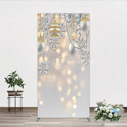 Lofaris Elegant Silver and Gold Glitter Christmas Ornaments Rectangle Arch Backdrop Winter Holiday Party Decor
