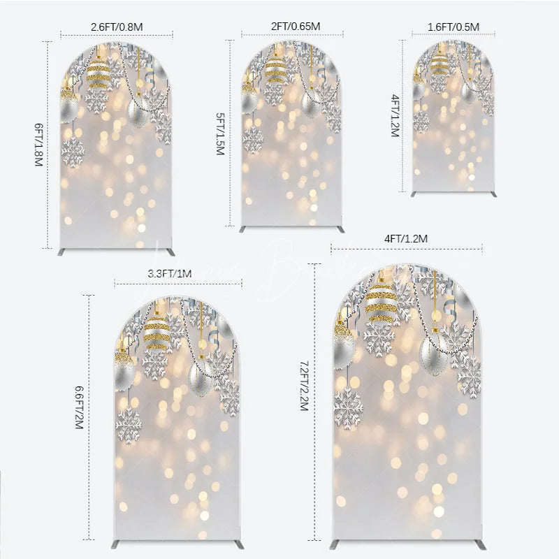 Lofaris Elegant Silver and Gold Glitter Christmas Ornaments Round Top Arch Backdrop Winter Snowflake Holiday Party Decoration