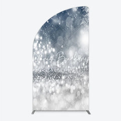 Lofaris Elegant Silver Blue Glitter Snowflake Half Moon Arch Backdrop Winter Wonderland Christmas Party Decor