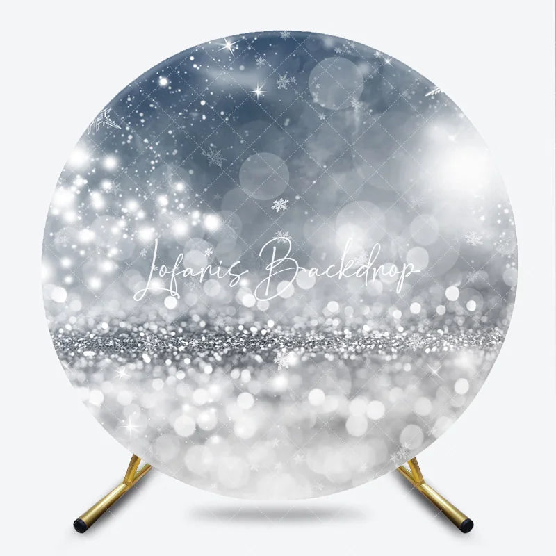Lofaris Elegant Silver Glitter Snowflake Bokeh Round Backdrop Winter Wonderland Christmas Party Decor