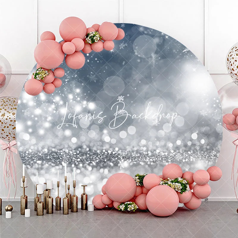 Lofaris Elegant Silver Glitter Snowflake Bokeh Round Backdrop Winter Wonderland Christmas Party Decor