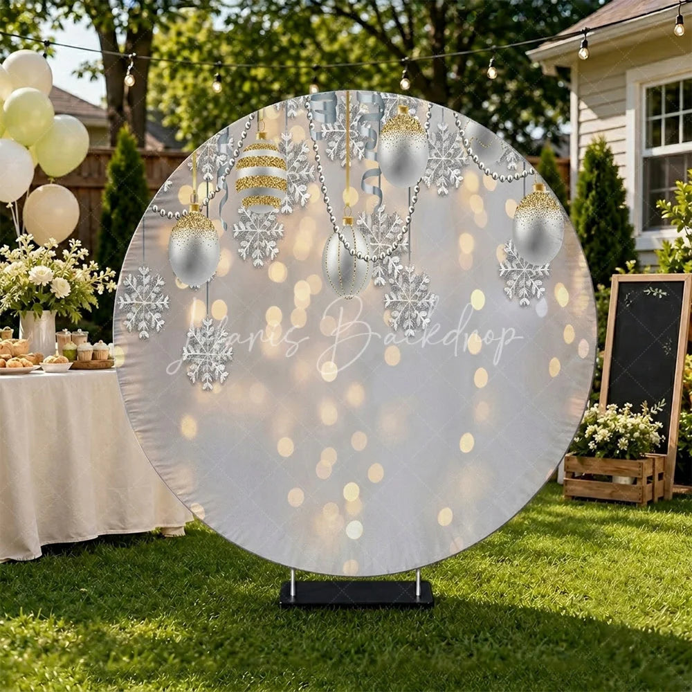 Lofaris Elegant Silver Gold Glitter Snowflake and Ornament Round Backdrop Festive Christmas Winter Holiday Party Decor