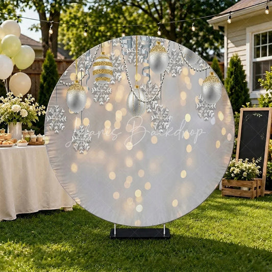 Lofaris Elegant Silver Gold Glitter Snowflake and Ornament Round Backdrop Festive Christmas Winter Holiday Party Decor