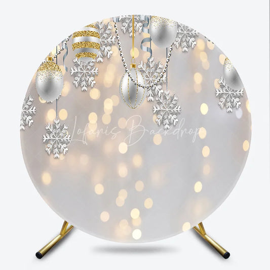 Lofaris Elegant Silver Gold Glitter Snowflake and Ornament Round Backdrop Festive Christmas Winter Holiday Party Decor