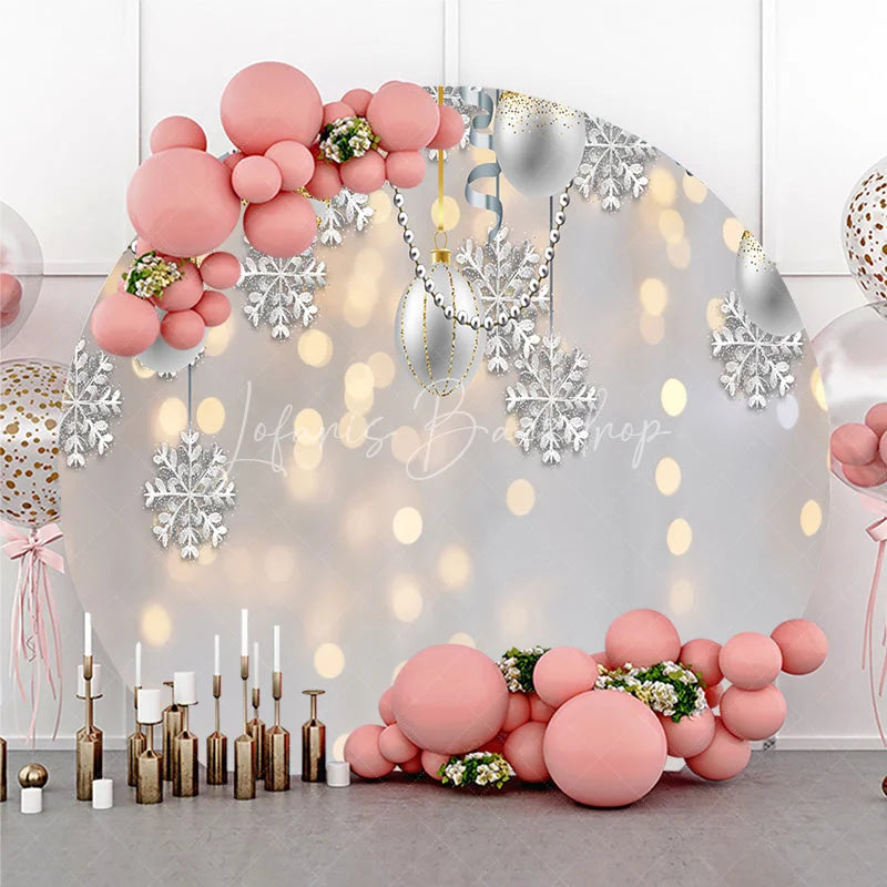 Lofaris Elegant Silver Gold Glitter Snowflake and Ornament Round Backdrop Festive Christmas Winter Holiday Party Decor