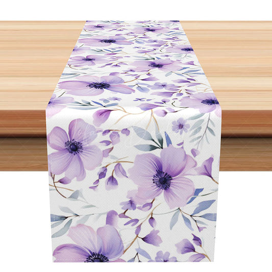 Lofaris Elegant Spring Floral Table Runner in a Sweet Purple Vibe Moody Botanical Design Romantic Kitchen Dining Decor