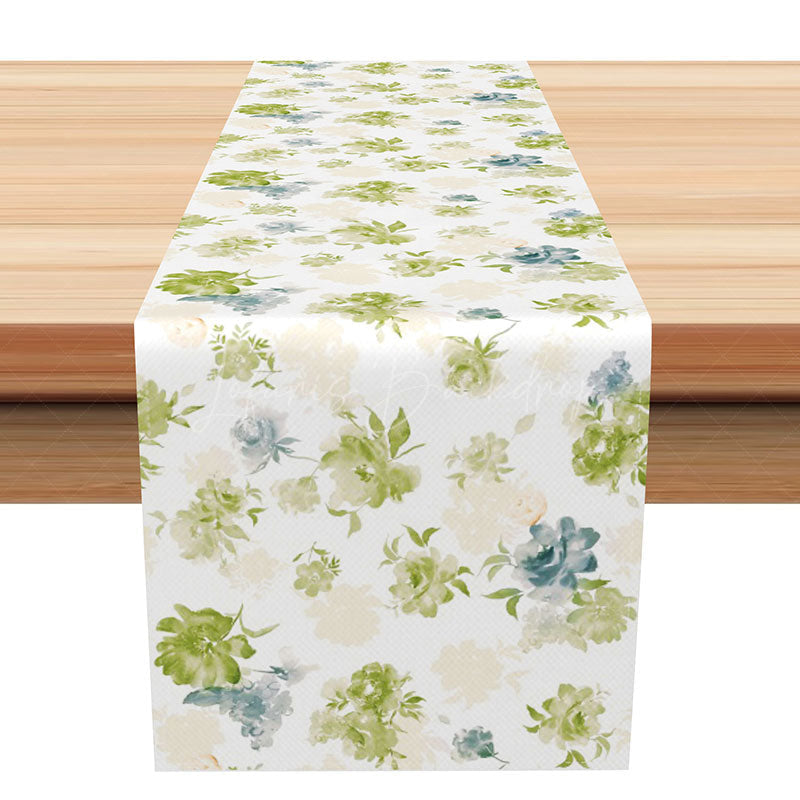 Lofaris Elegant Spring Table Runner with Green Blooming Flowers for Formal Dining and Wedding Reception Decor