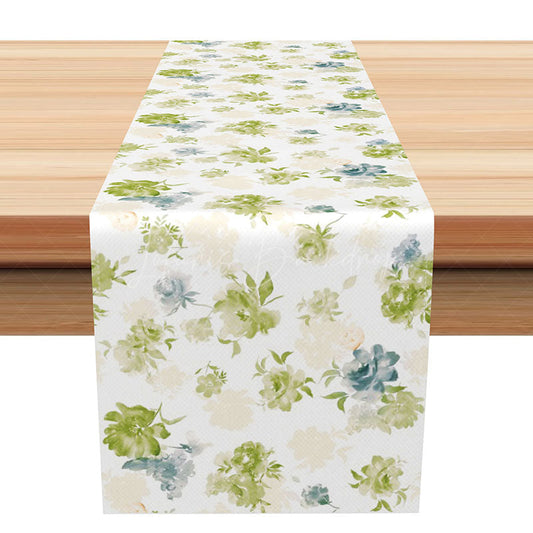 Lofaris Elegant Spring Table Runner with Green Blooming Flowers for Formal Dining and Wedding Reception Decor