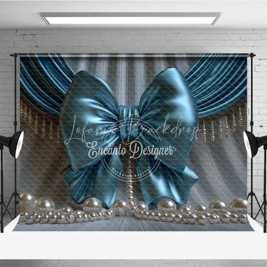 Lofaris Elegant Teal Satin Bow and Pearl Photography Backdrop Draped Curtain Baby Shower Decor