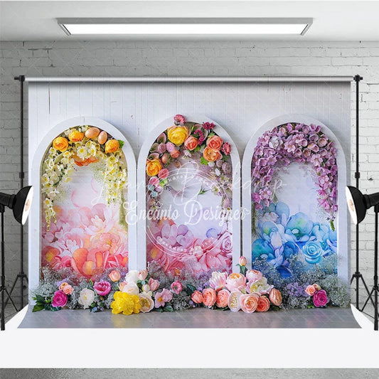 Lofaris Elegant Three Arches Floral Photography Backdrop Watercolor Spring Garden Flowers for Easter Party Decor