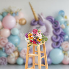 Lofaris Elegant Unicorn Shape Balloons Cake Smash Backdrop