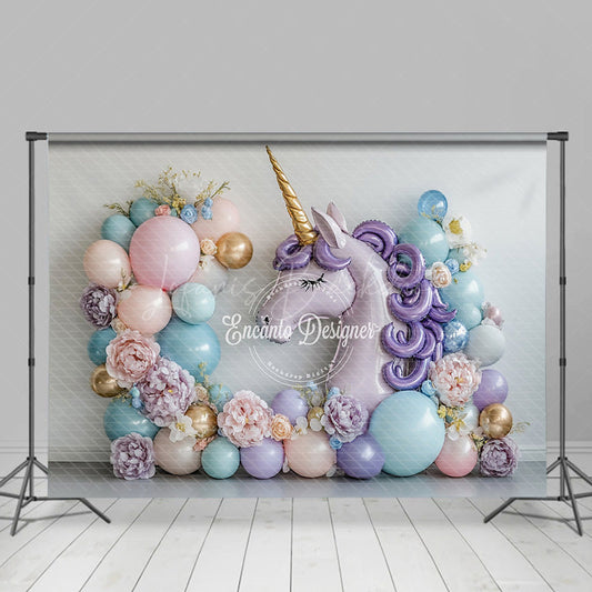 Lofaris Elegant Unicorn Shape Balloons Cake Smash Backdrop
