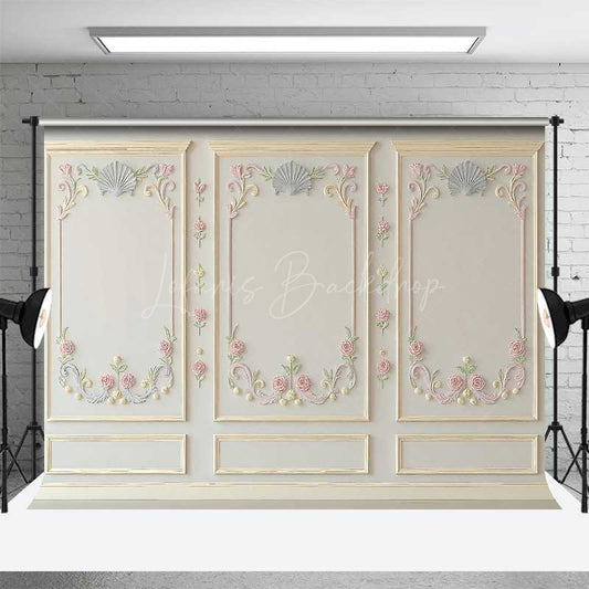 Lofaris Elegant Wall Photography Backdrop with Ornate Floral and Shell Molding Classic Vintage Panel Studio Photo Prop
