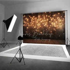 Lofaris Elegant Warm Glow Hanging Light Bulbs Photography Backdrop Dark Textured Wall with Wooden Floor