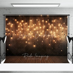 Lofaris Elegant Warm Glow Hanging Light Bulbs Photography Backdrop Dark Textured Wall with Wooden Floor
