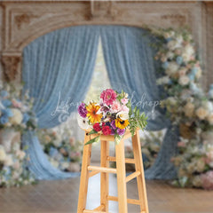 Lofaris Elegant Wedding Arch Backdrop Blue Drapes on Ornate Gold Pink and Floral Bridal Shower Photo Props